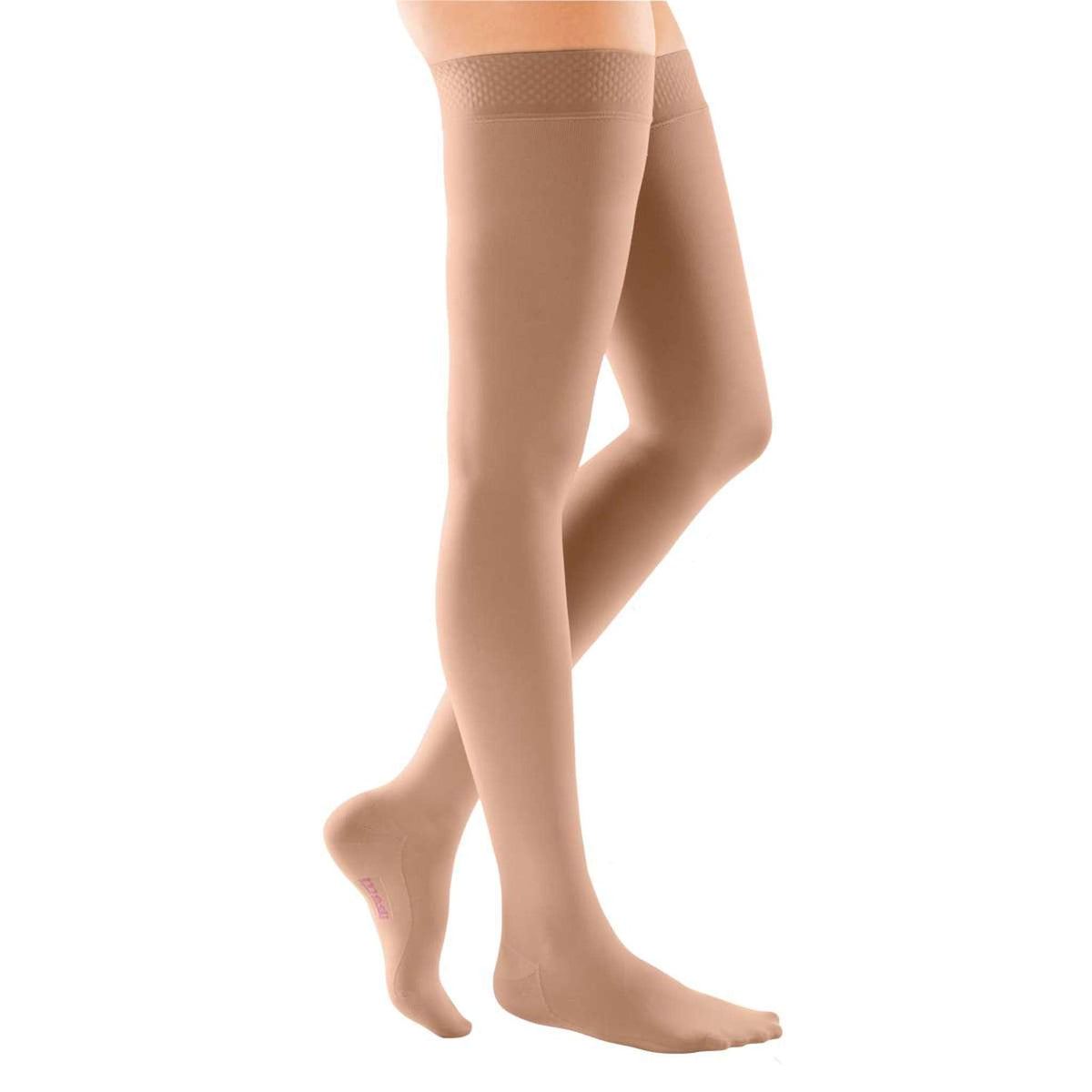 duomed transparent 20-30 mmHg Thigh High w/Lace Silicone Top Band Closed  Toe Compression Stockings – CVR Compression Care